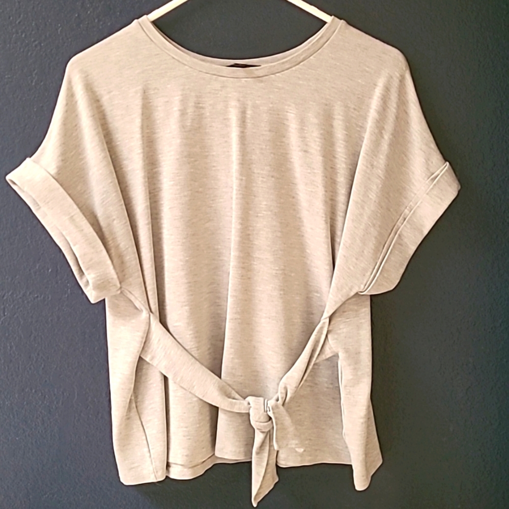 Express Beige Tie-Front Short Sleeve Top